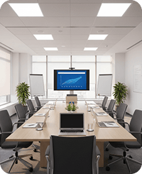 Modern corporate boardroom and strategy conference suite